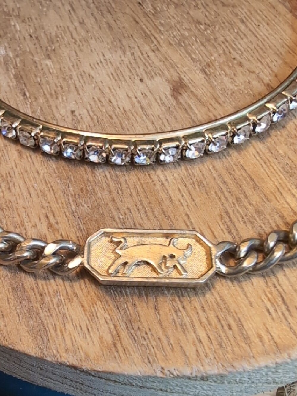 Vtg Taurus Trifari Chain Bracelet W/ Rhinestone Bangle